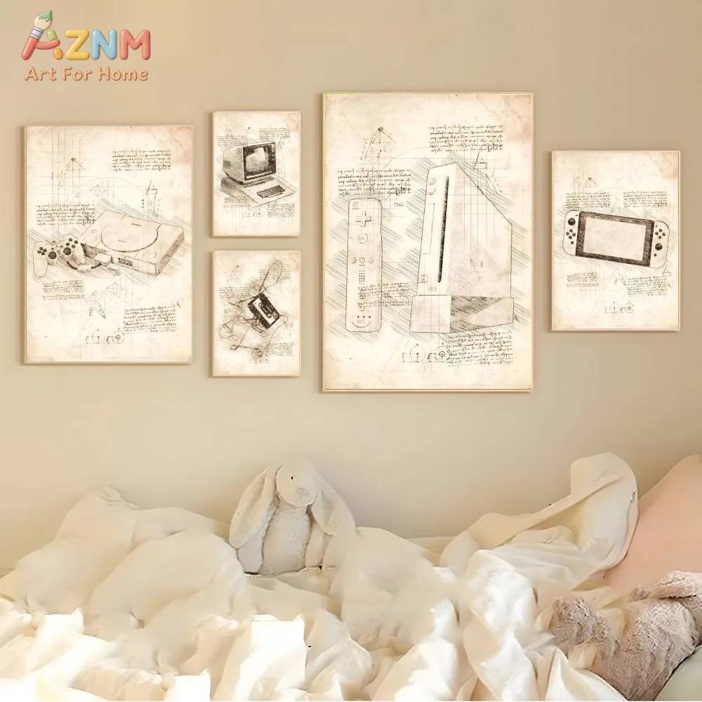 Retro Gaming Consoles - AZNM Vintage Game Console Sketch Canvas