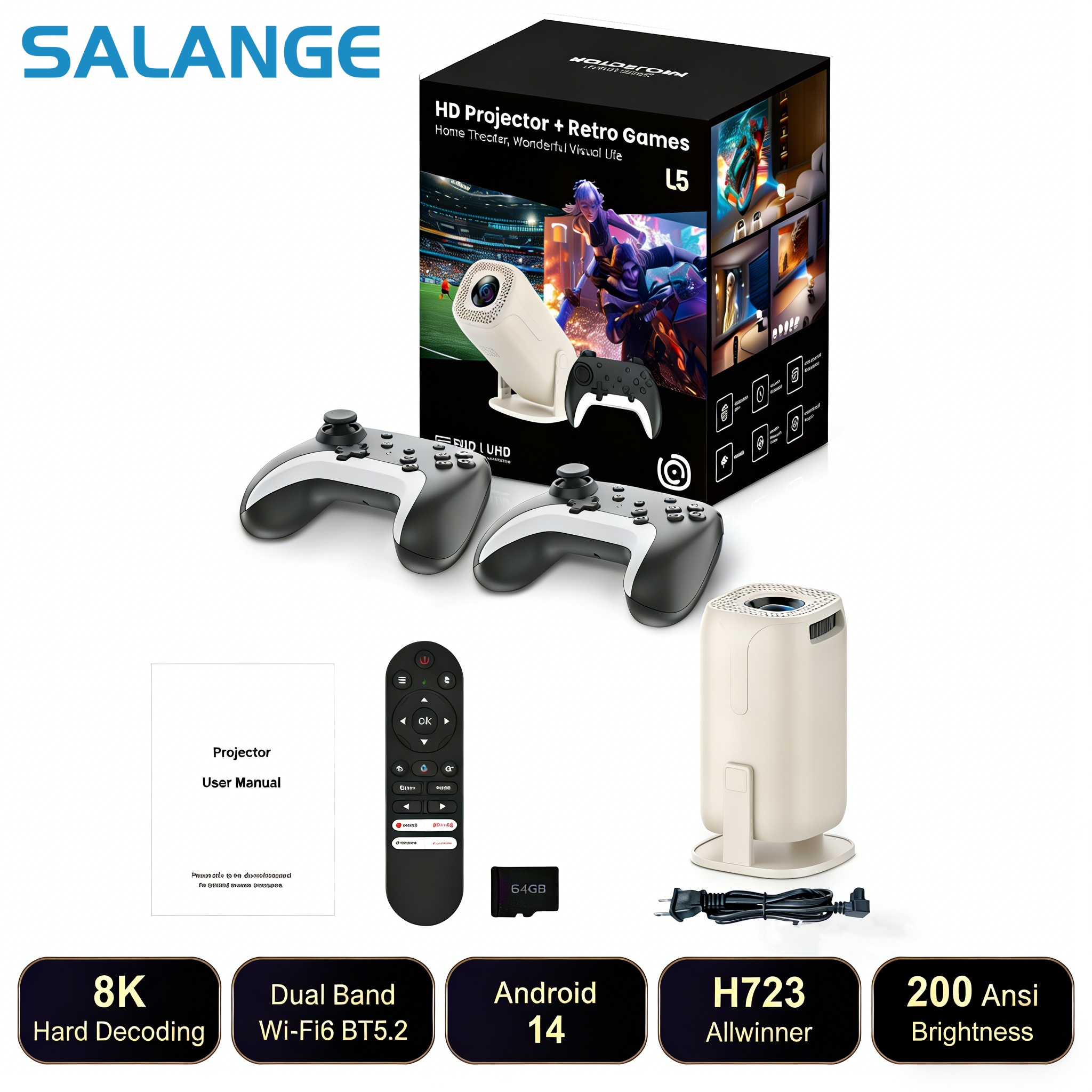 Retro Gaming Projector - Salange U5 Gaming Projector Android14 8K