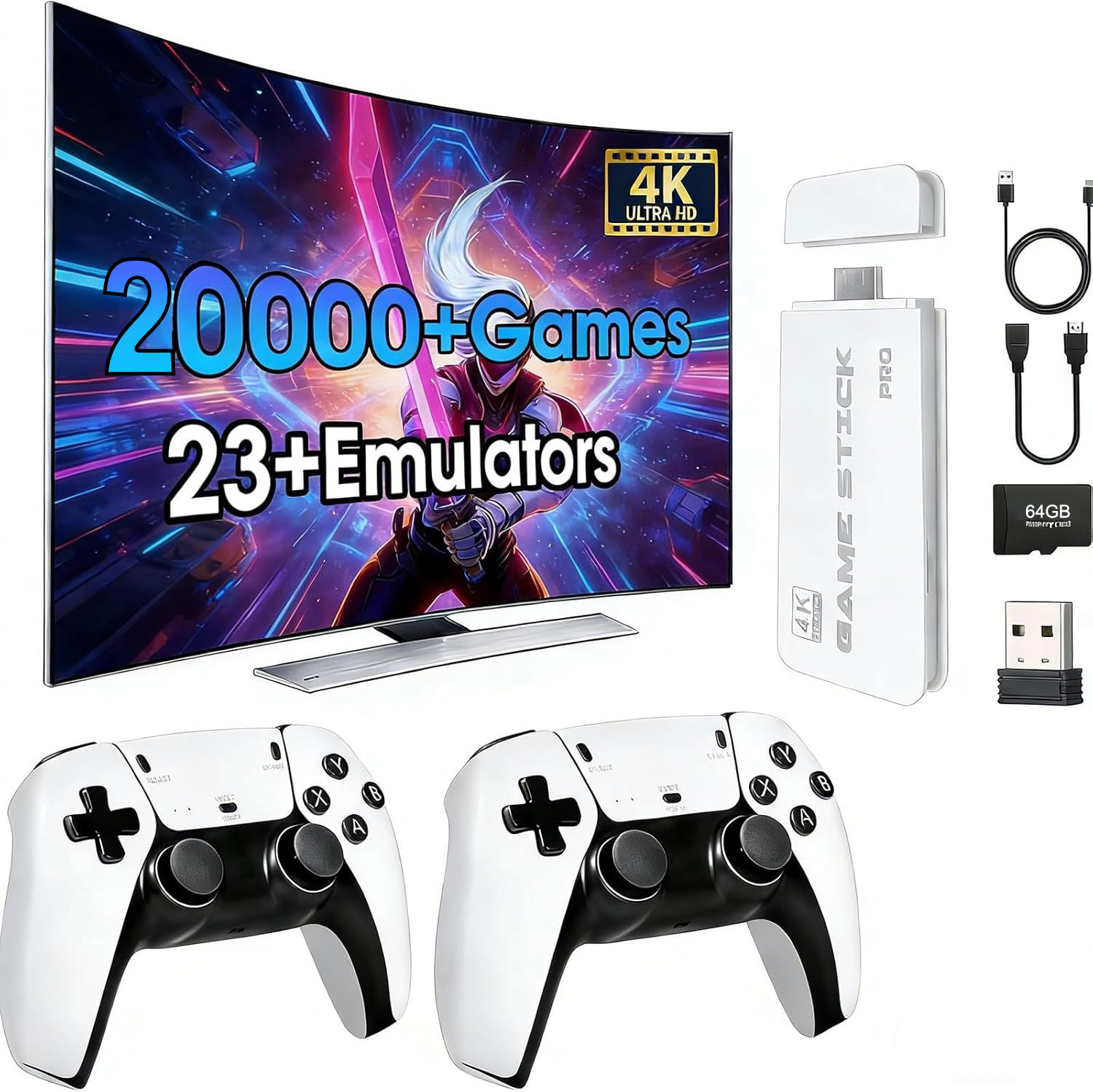 Retro Gaming With Projector - 4K HDMI game controller, built-in 20,000